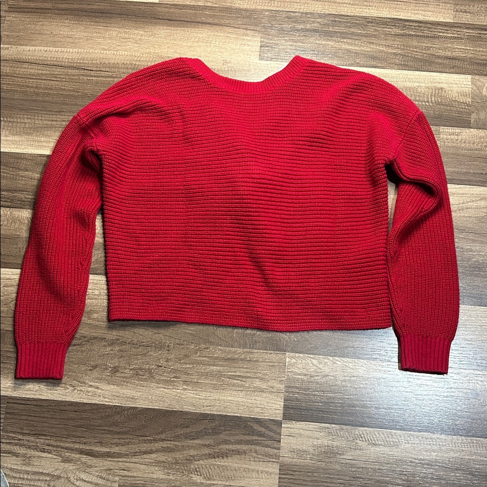 Hollister Twist Open Back Loose Fit V Neck Long Sleeve Cozy Sweater Rust - Picture 6 of 6